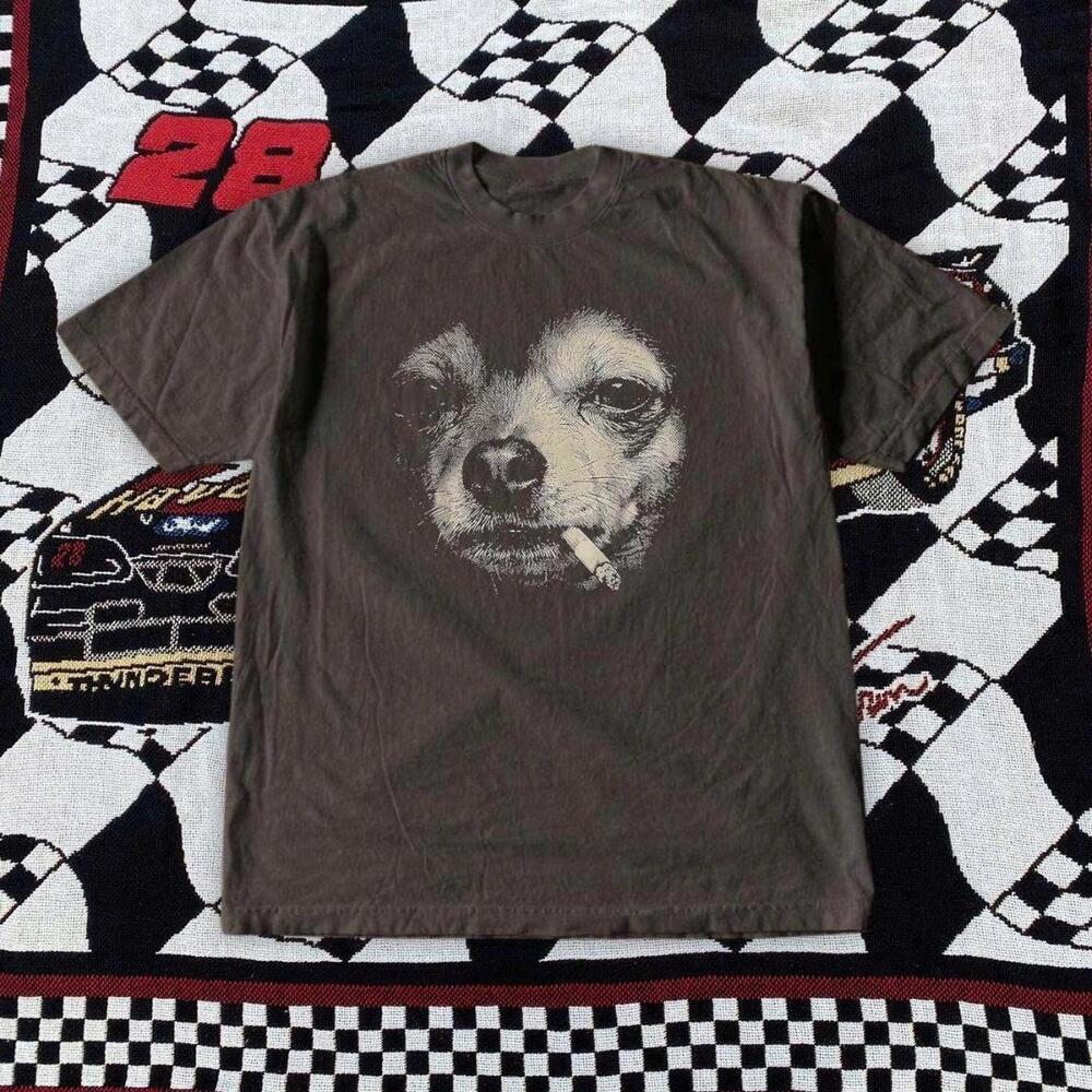 Brown Tee Dog Smoking Cigarette Tee